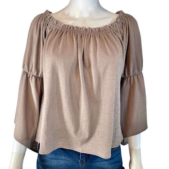 Wanderlux Bohemian Flowy 3/4 Sleeve Blouse Brown - Picture 2 of 8